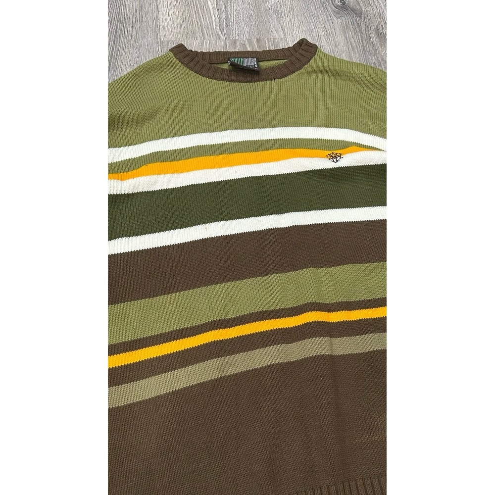 VTG Y2K SOUTHPOLE‎ Sweater Green Brown Striped 100% Acrylic Pullover Sweater - Picture 16 of 16